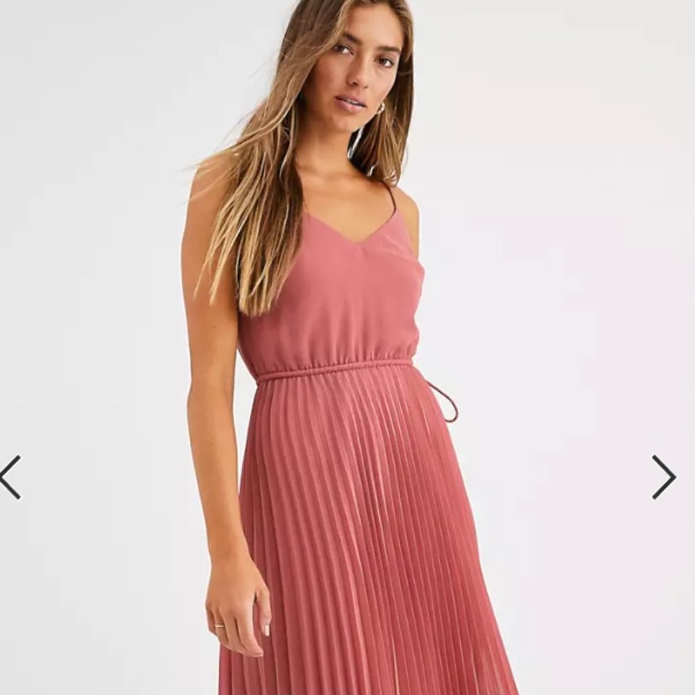 ASOS DESIGN pleated cami midi dress with drawstring waist in dark pink